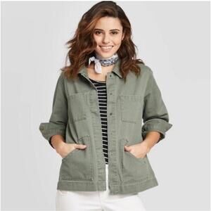 Universal Thread Womens Jacket Size XS Green Khaki Utility Button Up Lightweight
